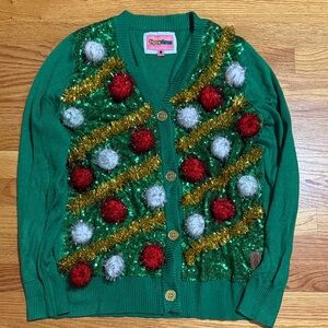 Tipsy Elves Green Cardigan with Festive Accents